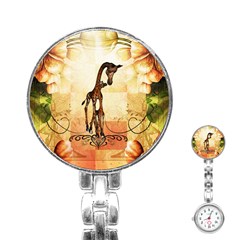 Cute Giraffe Mum With Funny Giraffe Baby Stainless Steel Nurses Watch