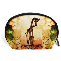 Cute Giraffe Mum With Funny Giraffe Baby Accessory Pouch (large) by FantasyWorld7