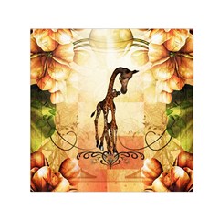 Cute Giraffe Mum With Funny Giraffe Baby Small Satin Scarf (Square)