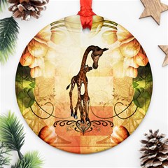 Cute Giraffe Mum With Funny Giraffe Baby Ornament (Round)