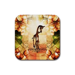 Cute Giraffe Mum With Funny Giraffe Baby Rubber Coaster (Square) 