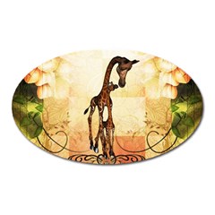 Cute Giraffe Mum With Funny Giraffe Baby Oval Magnet by FantasyWorld7