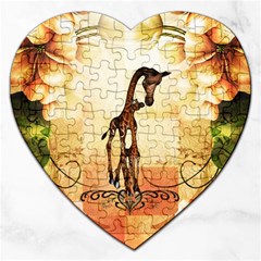 Cute Giraffe Mum With Funny Giraffe Baby Jigsaw Puzzle (Heart)