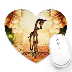 Cute Giraffe Mum With Funny Giraffe Baby Heart Mousepads by FantasyWorld7