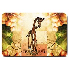 Cute Giraffe Mum With Funny Giraffe Baby Large Doormat  by FantasyWorld7