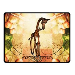 Cute Giraffe Mum With Funny Giraffe Baby Fleece Blanket (Small)