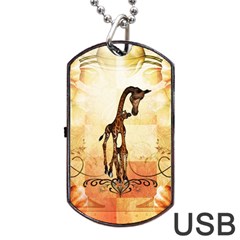 Cute Giraffe Mum With Funny Giraffe Baby Dog Tag USB Flash (One Side)