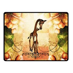 Cute Giraffe Mum With Funny Giraffe Baby Double Sided Fleece Blanket (Small) 