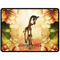 Cute Giraffe Mum With Funny Giraffe Baby Double Sided Fleece Blanket (Large) 