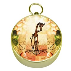 Cute Giraffe Mum With Funny Giraffe Baby Gold Compasses