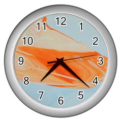 Orange And Blue Wall Clock (silver) by WILLBIRDWELL