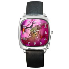 Flowers In Soft Violet Colors Square Metal Watch by FantasyWorld7