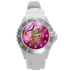 Flowers In Soft Violet Colors Round Plastic Sport Watch (l) by FantasyWorld7