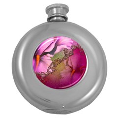 Flowers In Soft Violet Colors Round Hip Flask (5 Oz) by FantasyWorld7