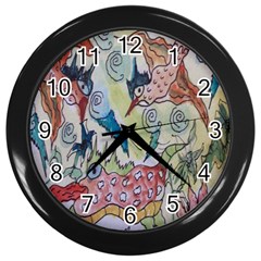 Watercolor Postcard2 Wall Clock (black)