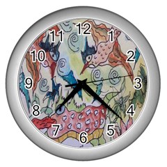 Watercolor Postcard2 Wall Clock (silver)