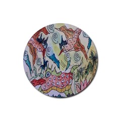 Watercolor Postcard2 Rubber Coaster (round)  by chellerayartisans