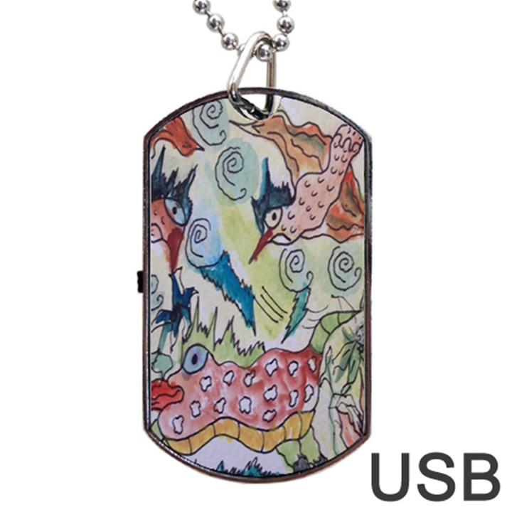 Watercolor Postcard2 Dog Tag USB Flash (One Side)