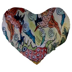 Watercolor Postcard2 Large 19  Premium Flano Heart Shape Cushions by chellerayartisans