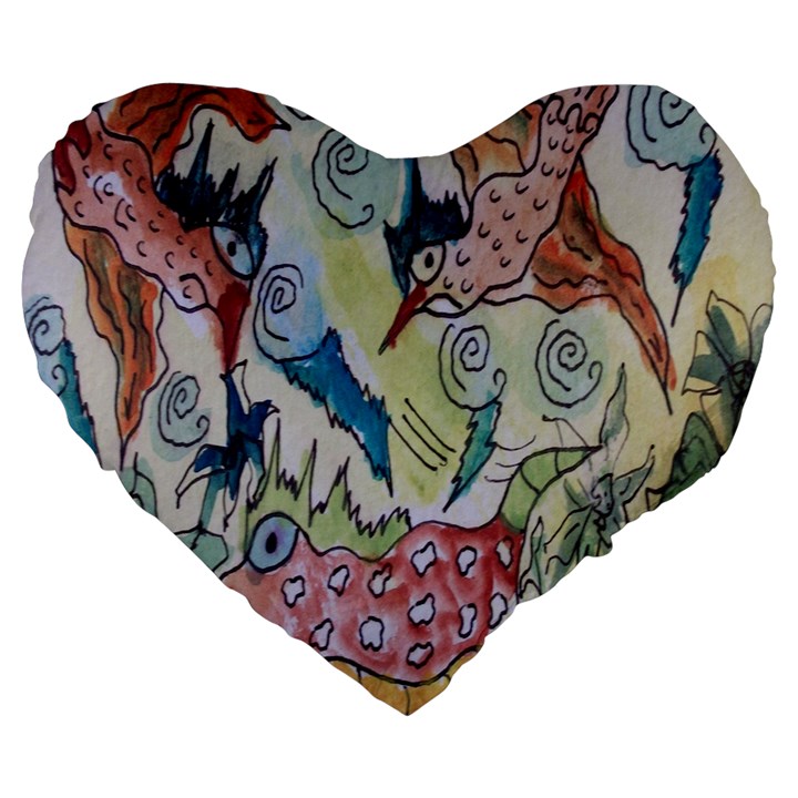 Watercolor Postcard2 Large 19  Premium Flano Heart Shape Cushions