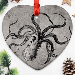 Vintage Octopus  Heart Ornament (two Sides) by Valentinaart