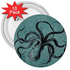 Vintage Octopus  3  Buttons (10 Pack)  by Valentinaart