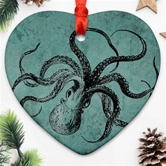 Vintage Octopus  Heart Ornament (two Sides) by Valentinaart