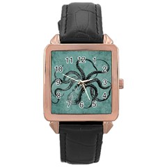 Vintage Octopus  Rose Gold Leather Watch  by Valentinaart