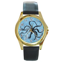 Vintage Octopus  Round Gold Metal Watch by Valentinaart