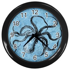 Vintage Octopus  Wall Clock (black) by Valentinaart