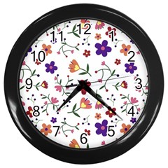 Flowers Pattern Texture Nature Wall Clock (black) by Nexatart