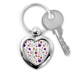 Flowers Pattern Texture Nature Key Chains (heart)  by Nexatart