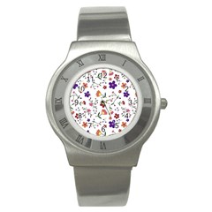 Flowers Pattern Texture Nature Stainless Steel Watch by Nexatart