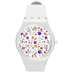 Flowers Pattern Texture Nature Round Plastic Sport Watch (m) by Nexatart