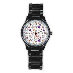 Flowers Pattern Texture Nature Stainless Steel Round Watch by Nexatart