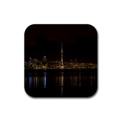 City River Water Cityscape Skyline Rubber Coaster (square)  by Nexatart