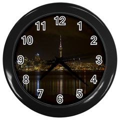 City River Water Cityscape Skyline Wall Clock (black) by Nexatart