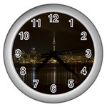 City River Water Cityscape Skyline Wall Clock (Silver) Front