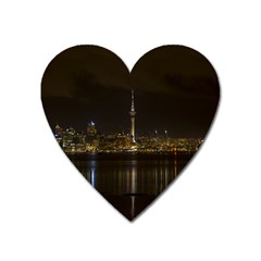 City River Water Cityscape Skyline Heart Magnet by Nexatart