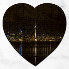 City River Water Cityscape Skyline Jigsaw Puzzle (heart)