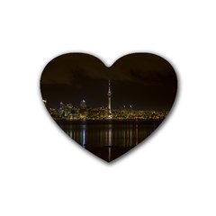 City River Water Cityscape Skyline Rubber Coaster (heart)  by Nexatart