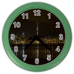 City River Water Cityscape Skyline Color Wall Clock by Nexatart