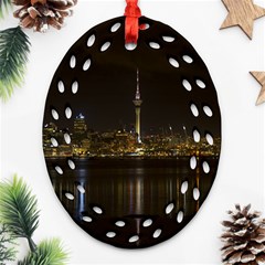 City River Water Cityscape Skyline Ornament (oval Filigree) by Nexatart