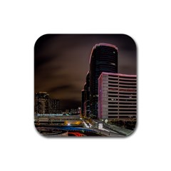 Hong Kong At Night Skyline Rubber Square Coaster (4 Pack)  by Nexatart