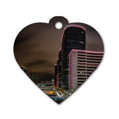 Hong Kong At Night Skyline Dog Tag Heart (one Side) by Nexatart