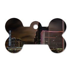 Hong Kong At Night Skyline Dog Tag Bone (two Sides) by Nexatart