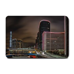 Hong Kong At Night Skyline Small Doormat  by Nexatart