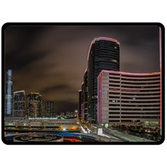 Hong Kong At Night Skyline Fleece Blanket (large) 