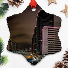 Hong Kong At Night Skyline Snowflake Ornament (two Sides) by Nexatart