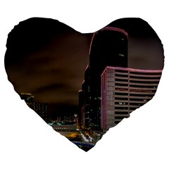 Hong Kong At Night Skyline Large 19  Premium Heart Shape Cushions